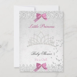 Invitación Ducha de Bebé Niña Blanca Rosa Princesa Damask 2