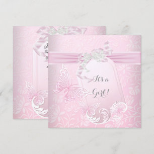 Invitación Ducha de Bebé Niña Blanca Rosa Princesa Mariposa