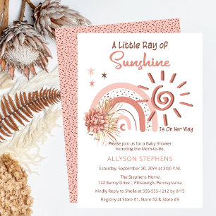 Invitación Ducha de Bebé Niña Boho Un Pequeño Rayo de Sol