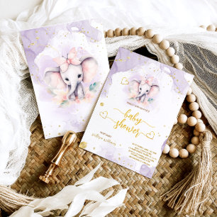 Invitación Ducha de Bebé Niña Botánica Elefante Lindo Safari