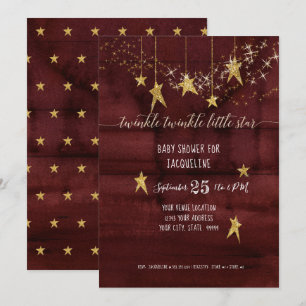Invitación Ducha de Bebé Niña Burgundy Twinkle Little Star Go