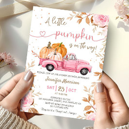 Invitación Ducha de Bebé Niña Calabacita Camión Rosa Otoño