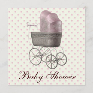 Invitación Ducha de Bebé Niña Carruaje de Bebé Rosa Vintage