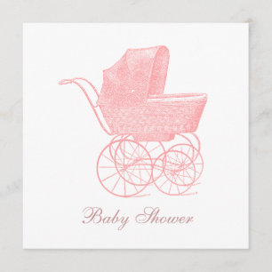 Invitación Ducha de Bebé Niña Carruaje de Bebé Rosa Vintage