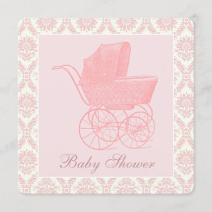 Invitación Ducha de Bebé Niña Carruaje de Bebé Rosa Vintage