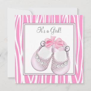 Invitación Ducha de Bebé Niña Cebra Rosa Bonita