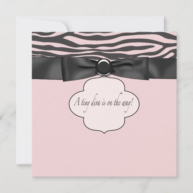 Invitación Ducha de bebé niña cebra rosa diva (Anverso)