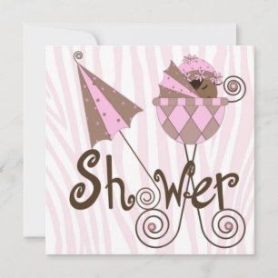 Invitación Ducha de bebé niña cebra rosa marrón