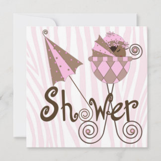 Invitación Ducha de bebé niña cebra rosa marrón