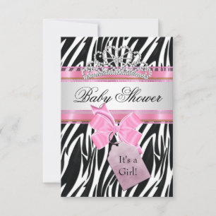 Invitación Ducha de bebé niña cebra rosa princesa