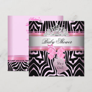 Invitación Ducha de bebé niña cebra rosa princesa negra