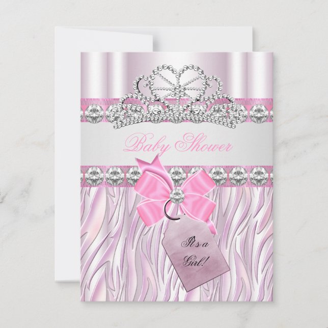 Invitación Ducha de Bebé Niña Cebra Rosa Princesa Tiara Diama (Anverso)