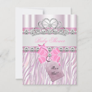 Invitación Ducha de Bebé Niña Cebra Rosa Princesa Tiara Diama