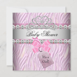Invitación Ducha de Bebé Niña Cebra Rosa Princesa Tiara Diama