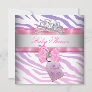 Invitación Ducha de Bebé Niña Cebra Rosa Purpura Princesa