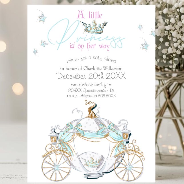 Invitación Ducha de Bebé Niña Cenicienta Princesa Carruaje (Subido por el creador)