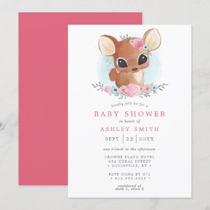 Invitación Ducha de Bebé Niña Ciervo Floral Bosque Encantado