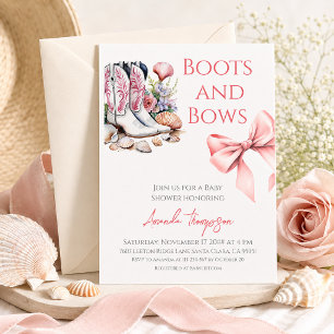Invitación Ducha de Bebé Niña con Botas y Lazos Rosados al Es
