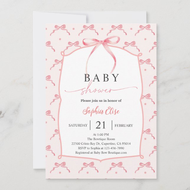 Invitación Ducha de Bebé Niña con Cinta (Anverso)