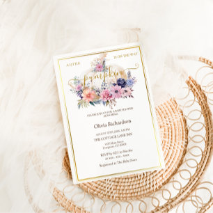 Invitación Ducha de Bebé Niña con Estampado de Calabaza Flora