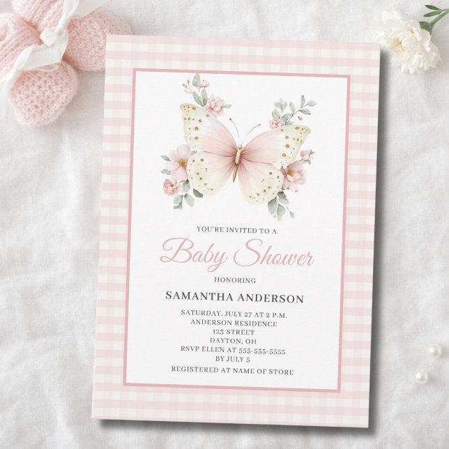 Invitación Ducha de bebé niña con estampado de mariposa rosa  (Subido por el creador)