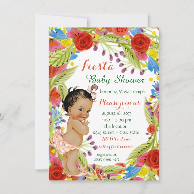 Invitación Ducha de bebé niña con fiesta mexicana (Anverso)