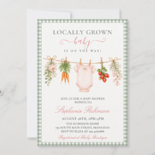 Invitación Ducha de Bebé Niña con Gingham Verde Salvia Cultiv