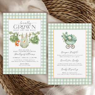 Invitación Ducha de bebé niña con gingham verde salvia de cos