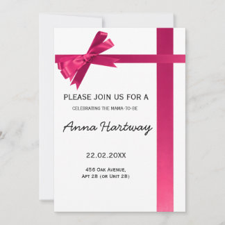Invitación Ducha de Bebé Niña con Lazo de Satén Rosa