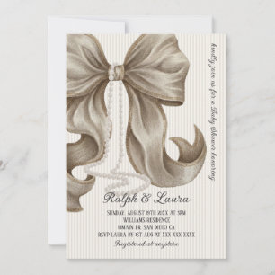 Invitación Ducha de bebé niña con lazo rayado neutro