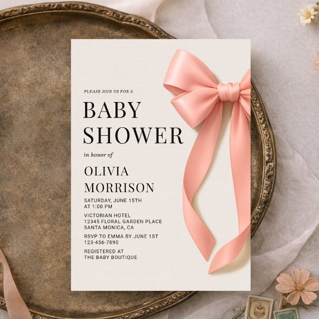 Invitación Ducha de Bebé Niña con Lazo Rosa (Subido por el creador)