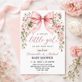 Invitación Ducha de Bebé Niña con Lazo Rosa