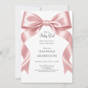 Invitación Ducha de Bebé Niña con Lazo Rosa Elegante