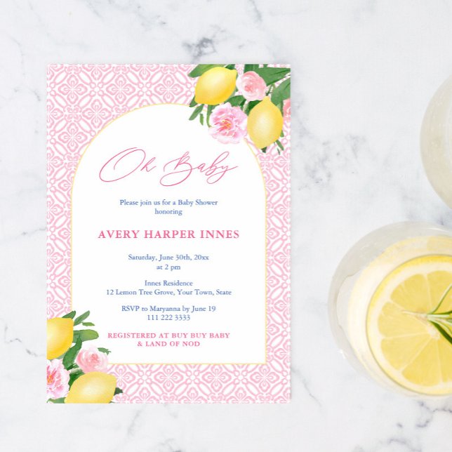 Invitación Ducha de bebé niña con limones en forma de arco (Subido por el creador)