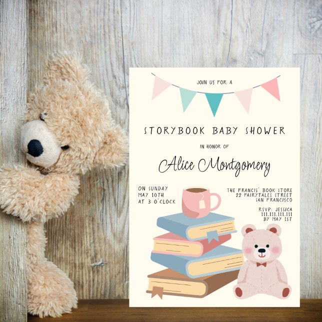 Invitación Ducha de Bebé Niña con Tema de Biblioteca de Cuent (Subido por el creador)