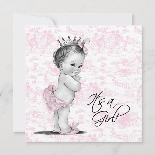 Invitación Ducha de Bebé Niña con Toile Rosa (Anverso)