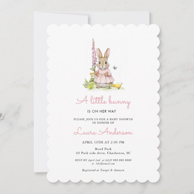 Invitación Ducha de Bebé Niña Conejito Rosa (Anverso)