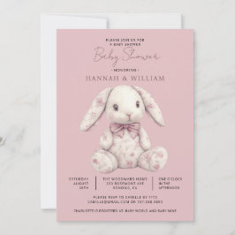 Invitación Ducha de Bebé Niña Conejo Toile Rosa