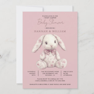 Invitación Ducha de Bebé Niña Conejo Toile Rosa