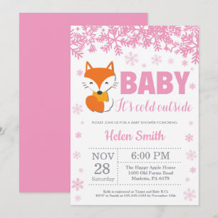Invitación Ducha de Bebé Niña Copo de Nieve Rosa Invierno Zor