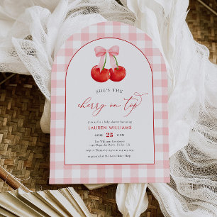 Invitación Ducha de Bebé Niña Coqueta de Rosa Rubor con Cerez