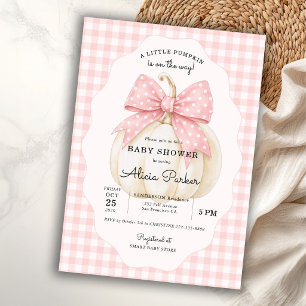 Invitación Ducha de bebé niña coqueta lazo rosa calabacita