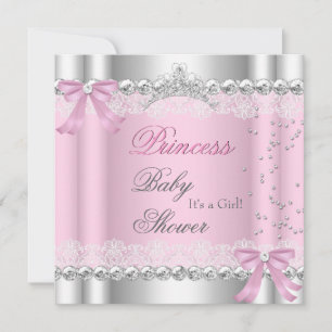 Invitación Ducha de Bebé Niña Corona de Princesa Rosa Blanca