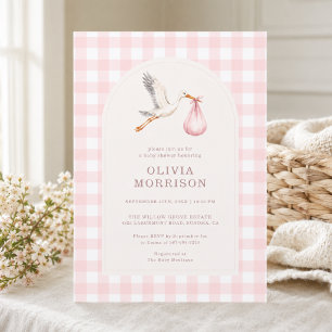 Invitación Ducha de Bebé Niña Cuadro de Rosa Cigüeña