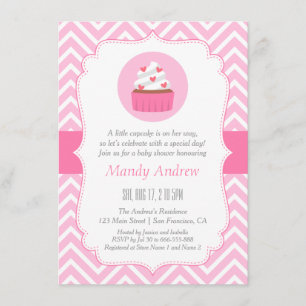 Invitación Ducha de Bebé Niña Cupcake Chevron Rosa Elegante