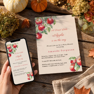Invitación Ducha de bebé niña de cuadros rojos manzana