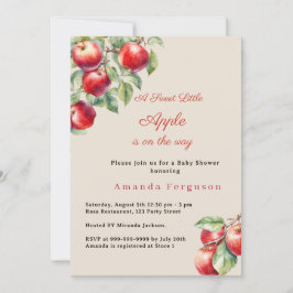 Invitación Ducha de bebé niña de cuadros rojos manzana