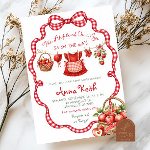 Invitación Ducha de Bebé Niña de Cuadros Rojos y Manzana