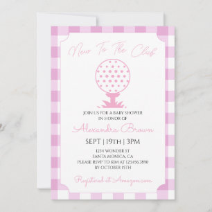 Invitación Ducha de bebé niña de golf con gingham rosa