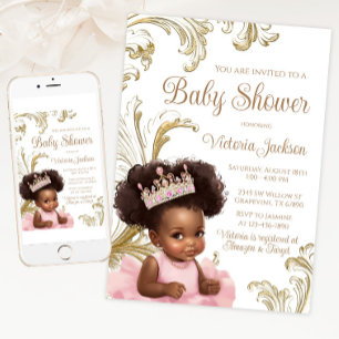 Invitación Ducha de Bebé Niña de Oro Rosa Negro